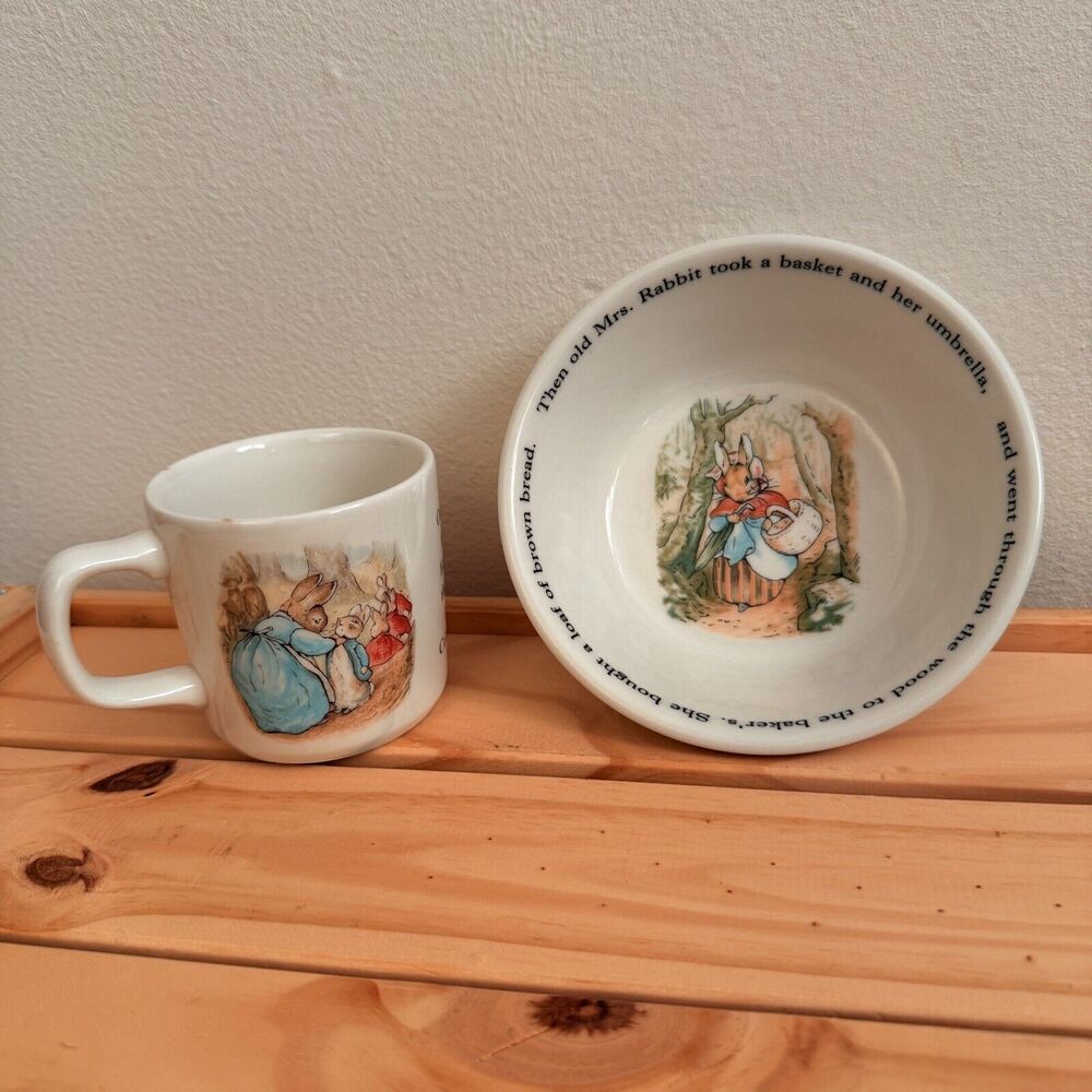 Wedgwood Royal Doulton Peter Rabbit 2 Piece‎ Bowl Cup Bone China Set 1993